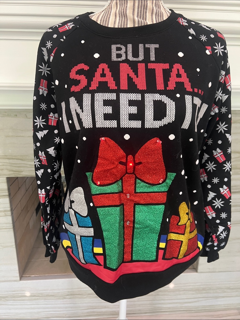 Holiday "But Santa I Need It" Gift Sweater - Black Red Green